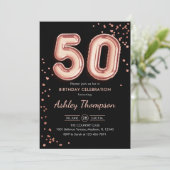 50e verjaardag - Roos gouden ballonnen zwart Kaart (Staand voorkant)