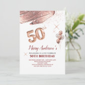 50e Verjaardag roos gouden blush druppels Uitnodig Kaart (Staand voorkant)