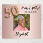 50e Verjaardag roos gouden blush roze foto Sparkling Wijnetiket (Enkel label)