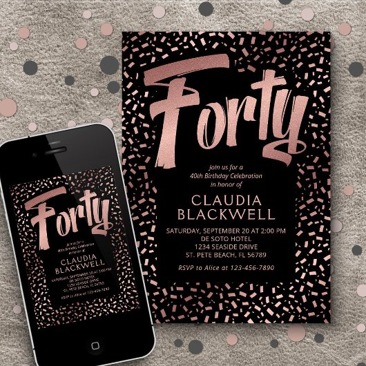 50e Verjaardag Roos Gouden Confetti Kaart