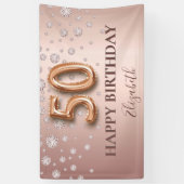 50e verjaardag roos gouden diamanten ballonschrift spandoek (Verticaal)