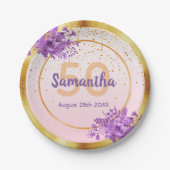 50e verjaardag roos gouden floraals naam papieren bordje (Voorkant)