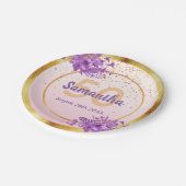 50e verjaardag roos gouden floraals naam papieren bordje (Gekanteld)