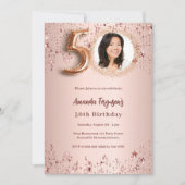 50e verjaardag roos gouden fotosterren kaart (Voorkant)