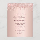 50e verjaardag roos gouden glitter drip uitnodigin briefkaart (Voorkant)