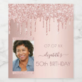 50e verjaardag roos gouden glitter druppels foto wijn etiket (Enkel label)