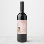 50e verjaardag roos gouden glitter druppels foto wijn etiket (Voorkant)