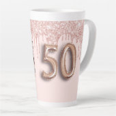 50e verjaardag roos gouden glitter druppels roze f latte mok (Rechterhoek)
