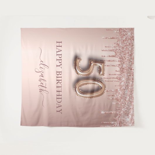 50e verjaardag roos gouden glitter druppels wandkleed (Voorkant (horizontaal))