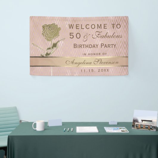50e Verjaardag Roos Gouden Glitter Flower Spandoek (Beurs)