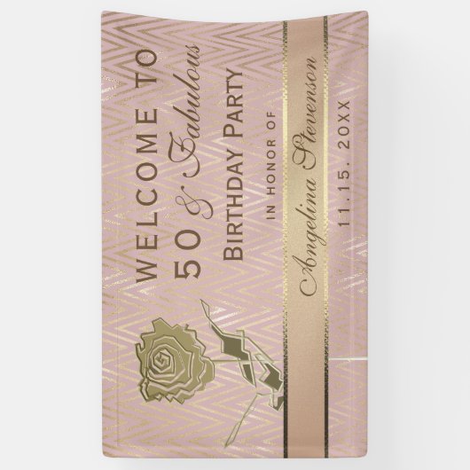 50e Verjaardag Roos Gouden Glitter Flower Spandoek (Verticaal)