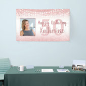 50e Verjaardag Roos Gouden Glitter Lichten Foto Spandoek (Beurs)