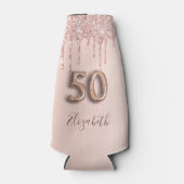 50e verjaardag roos gouden glitter roze flesjeskoeler (Voorkant)