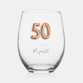 50e verjaardag roos gouden naam wijnglas zonder voet (Voorkant)