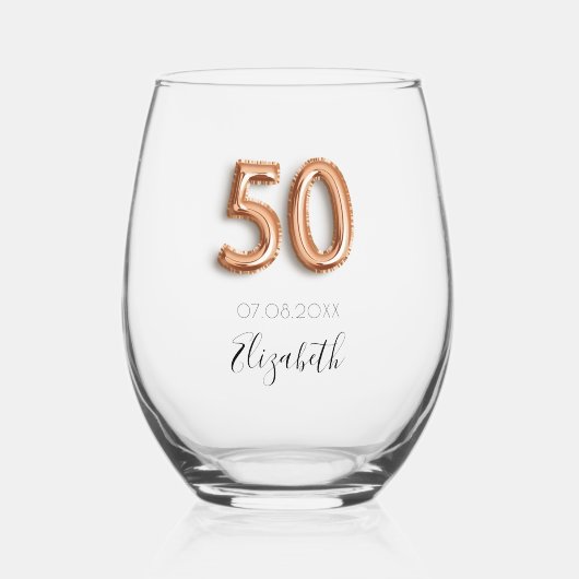 50e verjaardag roos gouden naam wijnglas zonder voet (Voorkant)