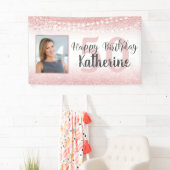 50e Verjaardag Roos Gouden Pink Glitter Lichten Fo Spandoek (Insitu)