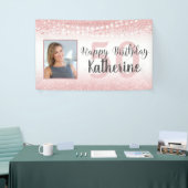 50e Verjaardag Roos Gouden Pink Glitter Lichten Fo Spandoek (Beurs)