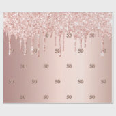 50e Verjaardag roos gouden roze druppels Cadeaupapier (Vlak)