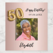 50e Verjaardag roos gouden roze foto Wijn Etiket (Enkel label)