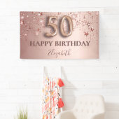 50e verjaardag roos gouden roze sterren ballonschr spandoek (Insitu)