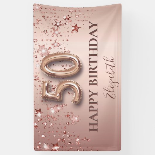 50e verjaardag roos gouden roze sterren ballonschr spandoek (Verticaal)