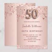 50e verjaardag roos gouden roze sterren kaart (Voorkant / Achterkant)