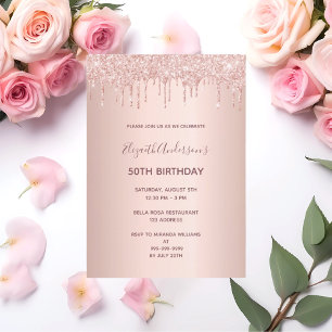 50e verjaardag roos goudglitter drip kaart