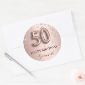50e verjaardag roos goudroze diamanten ballonlette ronde sticker (Envelop)