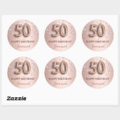 50e verjaardag roos goudroze diamanten ballonlette ronde sticker (Vel)