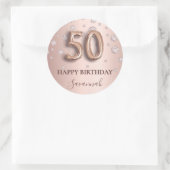 50e verjaardag roos goudroze diamanten ballonlette ronde sticker (Tas)