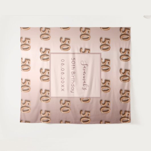 50e verjaardag roos goudroze monogram luxueus wandkleed (Voorkant (horizontaal))