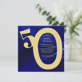50e verjaardag Royal Blue & Gold Kaart (Staand voorkant)