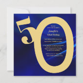 50e verjaardag Royal Blue & Gold Kaart (Voorkant)