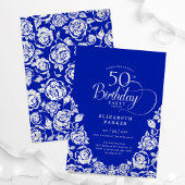50e verjaardag Royal Blue Silver Rozen Kaart