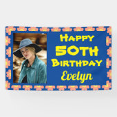 50e verjaardag Roze aanjager foto Spandoek (Horizontaal)