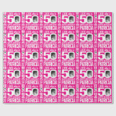 50e verjaardag roze blik 50 douanefoto en naam cadeaupapier (Vlak)