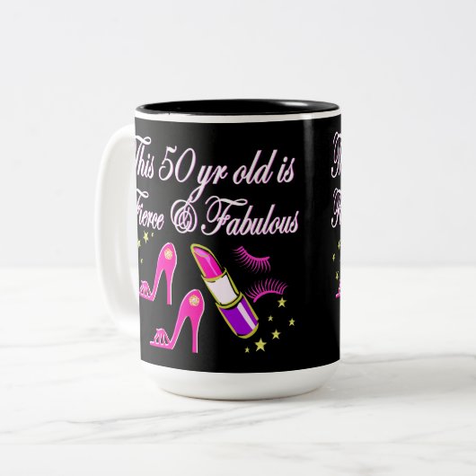 50E VERJAARDAG ROZE DIVA DESIGN TWEEKLEURIGE KOFFIEMOK (Voorkant links)