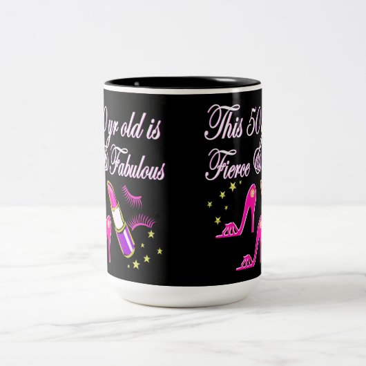 50E VERJAARDAG ROZE DIVA DESIGN TWEEKLEURIGE KOFFIEMOK (Center)