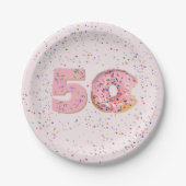 50e verjaardag Roze donut Bord (Voorkant)
