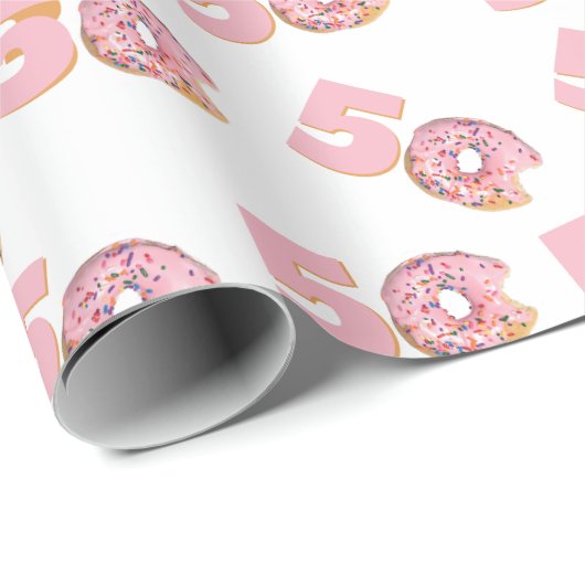 50e verjaardag roze donut inpakpapier (Rol Hoek)