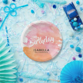 50e Verjaardag Roze en Oranje Waterverf Papieren Bordje (Feest)