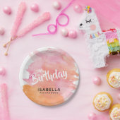 50e Verjaardag Roze en Oranje Waterverf Papieren Bordje (Feest)