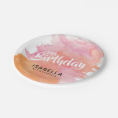 50e Verjaardag Roze en Oranje Waterverf Papieren Bordje (Gekanteld)