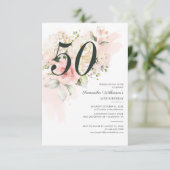 50e verjaardag Roze Floral Greenery Botanisch Kaart (Staand voorkant)