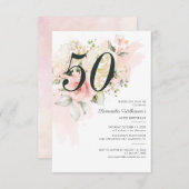 50e verjaardag Roze Floral Greenery Botanisch Kaart (Voorkant / Achterkant)