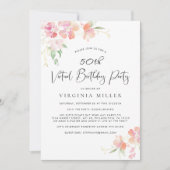 50e verjaardag Roze Florale Waterverf Virtuele Par Kaart (Voorkant)