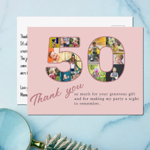 50e Verjaardag Roze Foto Collage Bedankt Briefkaart