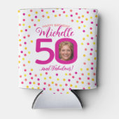 50e verjaardag roze gele confetti twee foto's blikjeskoeler (Voorkant)