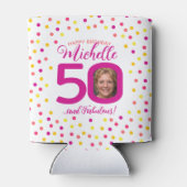 50e verjaardag roze gele confetti twee foto's blikjeskoeler (Achterkant)