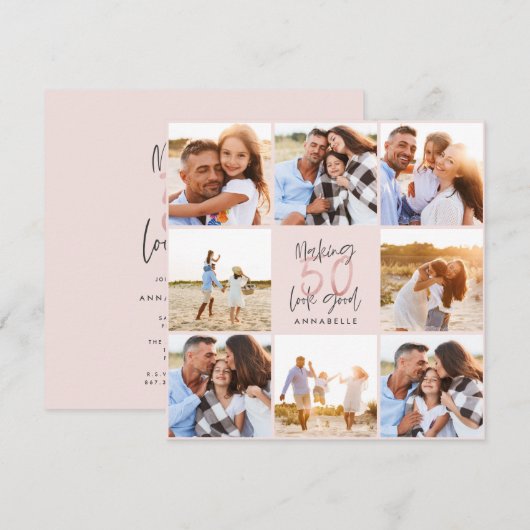 50e verjaardag roze girale fotocollage (Voorkant / Achterkant)